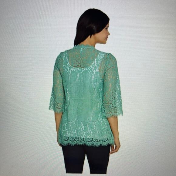 Isaac Mizrahi Live! Open Front 3/4 Sleeve Jasmine Green Tea Lace Kimono Sz L - Picture 5 of 8